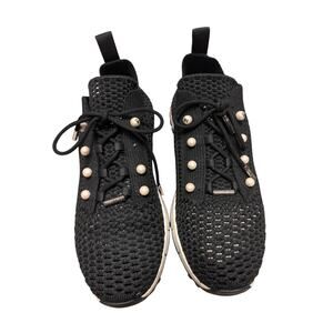 Jimmy Choo Diamond Trail Sneakers Black Knit Pearl Embellished Luxury Shoes